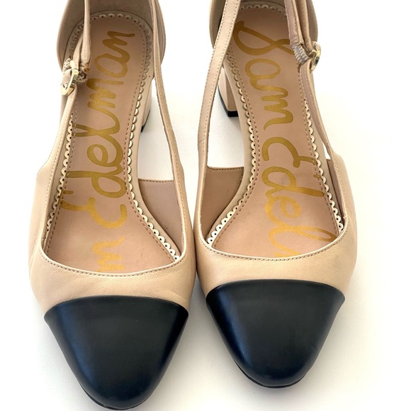 Sam Edleman Leah cap toe pumps black tan size 7.5 shoes sling backs - Picture 3 of 8